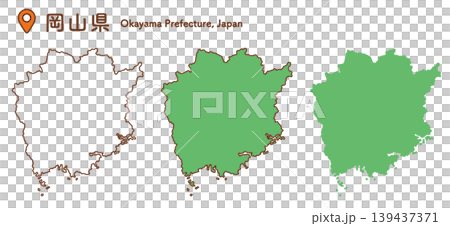 岡山県の地図イラストセット|日本地図・都道府県・中国地方 岡山県の地図イラストセット|日本地図・都道府県・中国地方 139437371