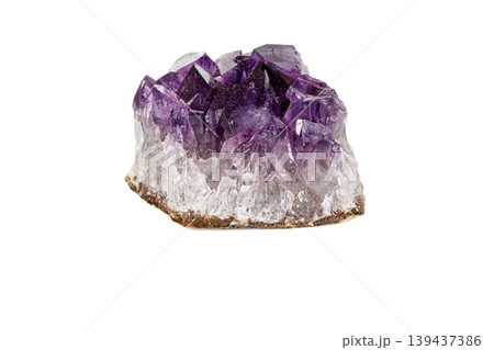 Amethyst Crystal Druse macro mineral on white background Amethyst Crystal Druse macro mineral on white background 139437386