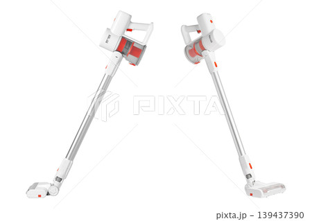 Set Modern cordless vacuum cleaner isolated on white background. Wireless handheld device for home 139437390