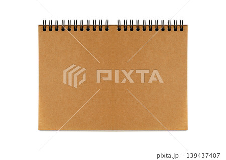 Spiral notebook mockup with blank pages and cardboard cover on white background. 139437407