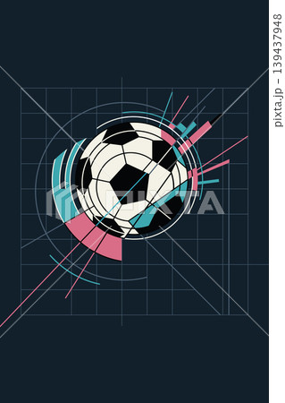 Abstract geometric soccer ball on navy blue background vertical template have blank space. 139437948