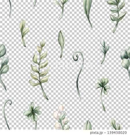 Cute Meadow Herbs Seamless Pattern Wild Plant. Watercolor summer floral illustration hand painted isolated on white background for nursery baby kids forest design fabric prints textile wrapping paper Cute Meadow Herbs Seamless Pattern Wild Plant. Watercolor summer floral illustration hand painted isolated on white background for nursery baby kids forest design fabric prints textile wrapping paper 139438020