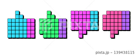 Pixel Like and Dislike, icon set. 3d hand in pixel art style, retro gaming icon. Thumb up and thumb down, abstract digital Like and Dislike, pixel hand with finger for computer arcade. Vector set Pixel Like and Dislike, icon set. 3d hand in pixel art style, retro gaming icon. Thumb up and thumb down, abstract digital Like and Dislike, pixel hand with finger for computer arcade. Vector set 139438115
