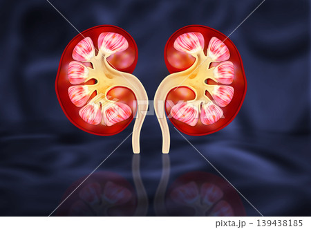 Human kidney cross section with abstract medical background 139438185