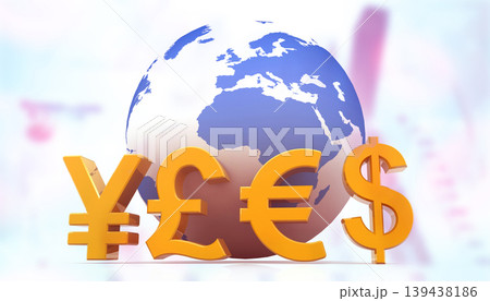 Global currency symbols around  world globe 139438186