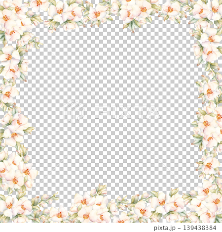 Little White Flower bud leaves Frame Peach Apple Blossom Blooming. Watercolor hand drawn floral illustration isolated on white background home textile fresh fabric cosmetic package porcelain crockery Little White Flower bud leaves Frame Peach Apple Blossom Blooming. Watercolor hand drawn floral illustration isolated on white background home textile fresh fabric cosmetic package porcelain crockery 139438384