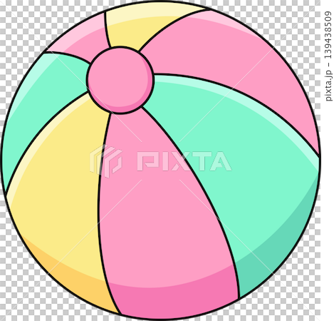 Cute Pastel Beach Ball Illustration, Colorful Inflatable Summer Toy Cartoon Design, Playful Pool Party Element 139438509