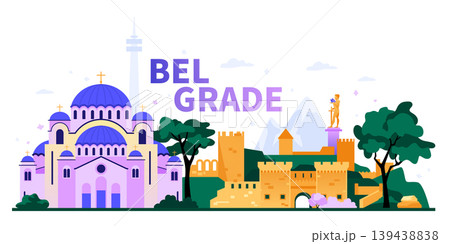 Belgrade Landmarks - colorful flat design illustration Belgrade Landmarks - colorful flat design illustration 139438838