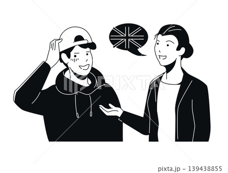 Language Barrier - Black and White Flat Design Illustration Language Barrier - Black and White Flat Design Illustration 139438855
