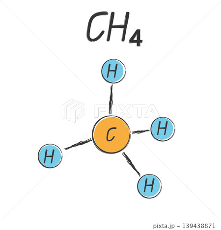 Methane Molecule CH4 molecule line sketch icon chemical illustration Methane Molecule CH4 molecule line sketch icon chemical illustration 139438871