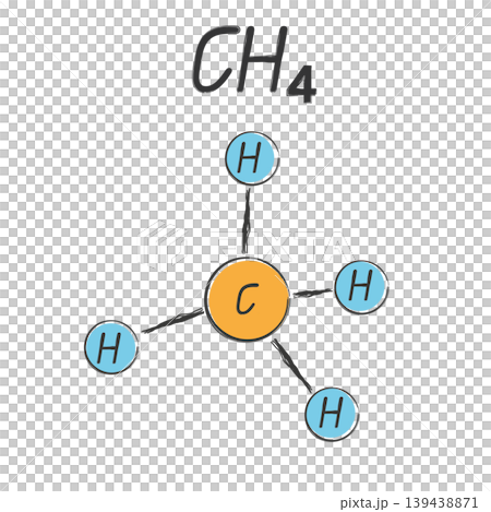 Methane Molecule CH4 molecule line sketch icon chemical illustration Methane Molecule CH4 molecule line sketch icon chemical illustration 139438871