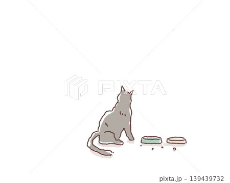 猫の後ろ姿、猫と餌入れ 139439732