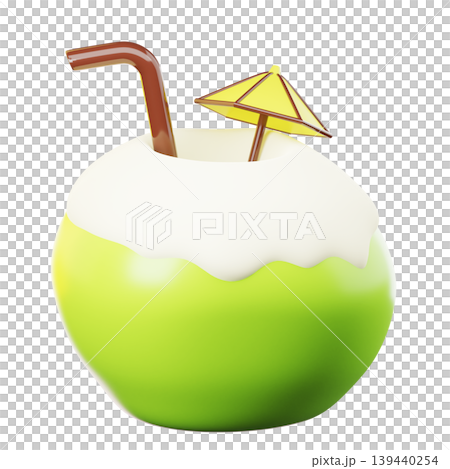 3D Icon Summer. young coconut drink. Isolated on transparent background. 3D illustration. High resolution 3D Icon Summer. young coconut drink. Isolated on transparent background. 3D illustration. High resolution 139440254
