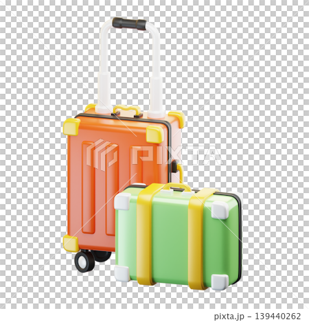 3D Icon Summer. travel suitcase. Isolated on transparent background. 3D illustration. High resolution 3D Icon Summer. travel suitcase. Isolated on transparent background. 3D illustration. High resolution 139440262