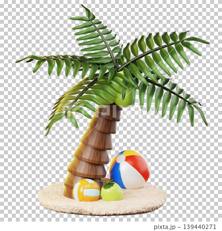 3D Icon Summer. coconut tree. Isolated on transparent background. 3D illustration. High resolution 3D Icon Summer. coconut tree. Isolated on transparent background. 3D illustration. High resolution 139440271