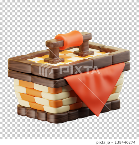3D Icon Summer. picnic basket. Isolated on transparent background. 3D illustration. High resolution 3D Icon Summer. picnic basket. Isolated on transparent background. 3D illustration. High resolution 139440274