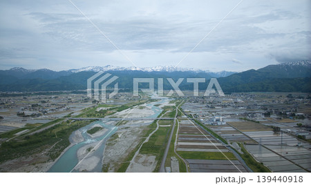 五月の黒部川周辺の北陸自動車道や北陸新幹線の高架橋などの様子 139440918