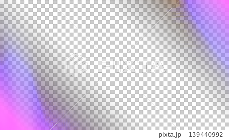 Vibrant purple and pink light leaks with soft corner highlights on a transparent background for overlay, creating a retro cinematic atmosphere. 139440992