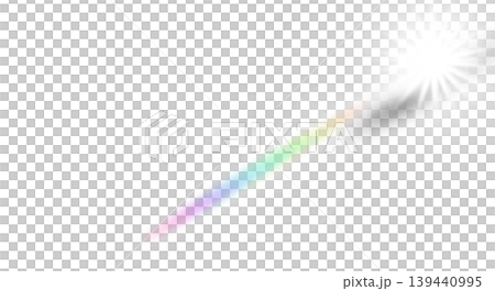 Intensive spectral lens flare with a long vibrant color streak on a transparent background, creating a realistic rainbow light effect for video overlays. Intensive spectral lens flare with a long vibrant color streak on a transparent background, creating a realistic rainbow light effect for video overlays. 139440995