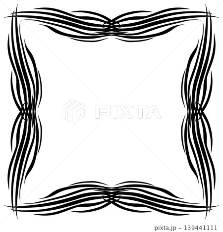 Square frame of wavy lines. Black monochrome ornamental fantasy element. Creative geometry black design element. Square ornament vector illustration. 139441111