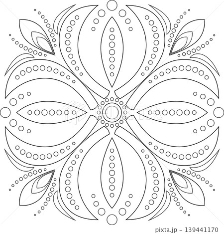 Delicate floral symmetry ornament. Monochrome square mandala. Boho floral oriental pattern Delicate floral symmetry ornament. Monochrome square mandala. Boho floral oriental pattern 139441170