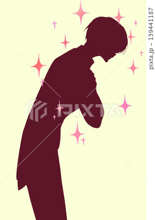 お辞儀する燕尾服を着た男性　シルエット　キラキラ 139441187