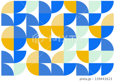 Seamless geometric pattern with blue, yellow, green semicircles and quarter circles for modern design and decoration 139441613