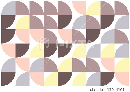 Geometric abstract pattern with pastel semicircles and quarter circles on white background Geometric abstract pattern with pastel semicircles and quarter circles on white background 139441614
