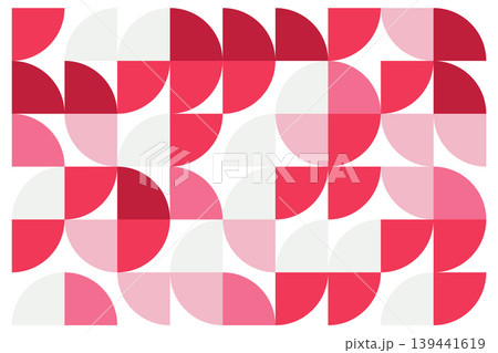 Geometric seamless pattern with abstract half circles in pink and red shades on white background Geometric seamless pattern with abstract half circles in pink and red shades on white background 139441619