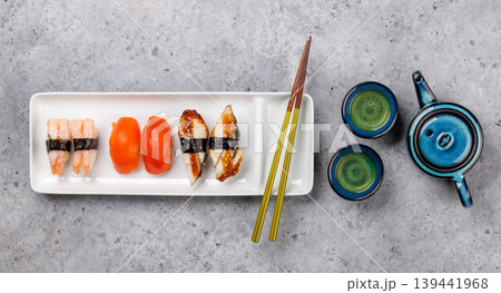 Sushi set with tea and small teapot Sushi set with tea and small teapot 139441968