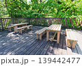 新緑に囲まれた木製デッキの休憩スペース 139442477