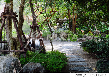 Japanese style garden with green plants Japanese style garden with green plants 139443063
