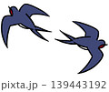 飛んでいる2羽のツバメ。鳥のイラスト。アイソメトリック図。 139443192