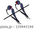 電線に止まる2羽のツバメ。アイソメトリック図。鳥のイラスト。 139443194