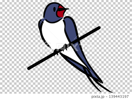 電線に止まる1羽のツバメ。アイソメトリック図。鳥のイラスト。 電線に止まる1羽のツバメ。アイソメトリック図。鳥のイラスト。 139443197
