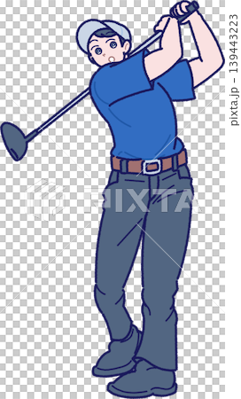 一名男子揮動高爾夫球桿的插圖。 一名男子揮動高爾夫球桿的插圖。 139443223