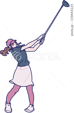 ゴルフのスイングをする女性のイラスト ゴルフのスイングをする女性のイラスト 139443225