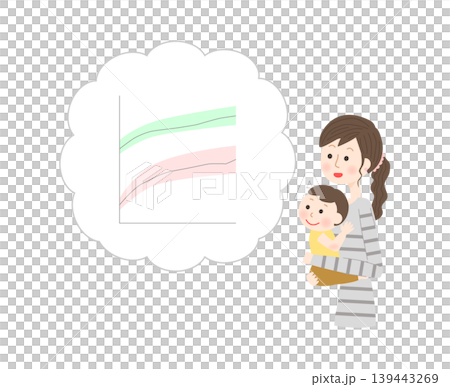 笑顔で成長曲線を見る赤ちゃんと母親 139443269