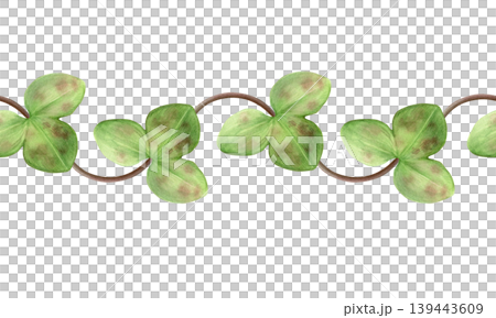 Watercolor botanical border of green hepatica leaves on curved stems. Spring leaves. Ideal for stationery, wedding invites, packaging, branding and seamless designs Watercolor botanical border of green hepatica leaves on curved stems. Spring leaves. Ideal for stationery, wedding invites, packaging, branding and seamless designs 139443609