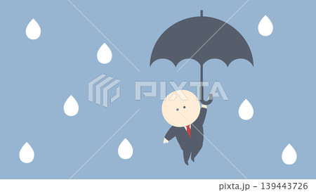 ビジネスイメージイラスト_雨と傘をさすビジネスマン 139443726