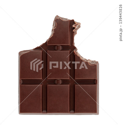 Bitten chocolate bar with visible bite mark and segmented pieces. Concept of temptation, taste, and sweet indulgence. Isolated on transparent background Bitten chocolate bar with visible bite mark and segmented pieces. Concept of temptation, taste, and sweet indulgence. Isolated on transparent background 139443816