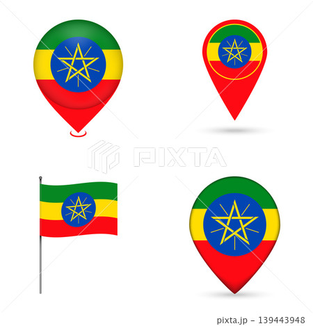 Ethiopia Flag Map Pin Icons Set Collection. 139443948