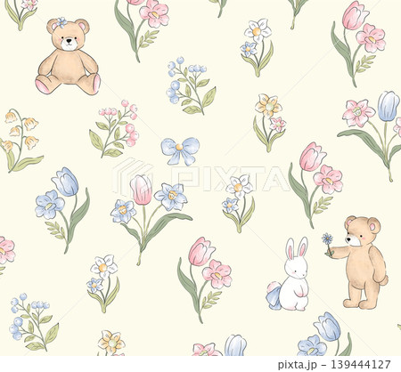 Soft dreamy watercolor floral seamless patterns collection 139444127