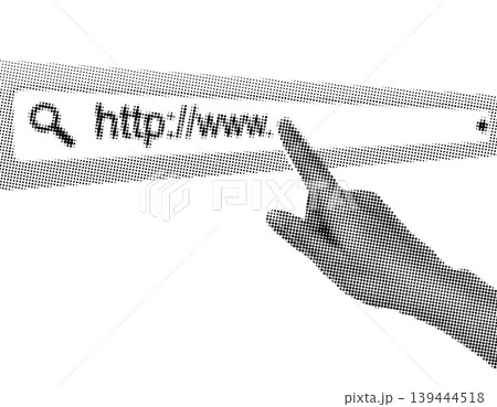 Hand pressing a virtual browser address bar isolated on transparent background with vintage newspaper print texture. Concept of internet navigation, website search and online technology Hand pressing a virtual browser address bar isolated on transparent background with vintage newspaper print texture. Concept of internet navigation, website search and online technology 139444518