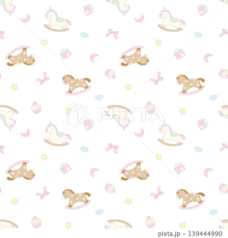 Collection of cute whimsical animal themed seamless patterns with sweet desserts 139444990