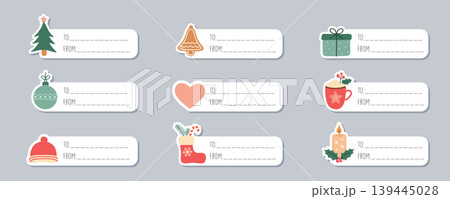 set of cute christmas decoration sticker label paper tag vector illustration 139445028
