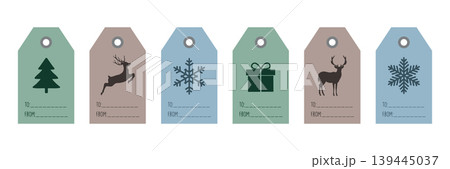 christmas gift paper tag set label with tree deer and snowflake motifs vector illustration 139445037