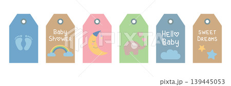cute newborn baby paper tag set minimalistic design vector illustration cute newborn baby paper tag set minimalistic design vector illustration 139445053