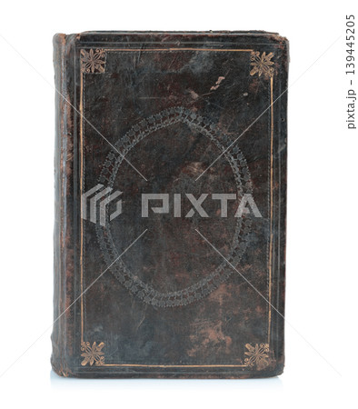 Old antique closed book with textured leather cover, isolated on transparent background. Vintage historical object perfect for education, religion, or literature concepts Old antique closed book with textured leather cover, isolated on transparent background. Vintage historical object perfect for education, religion, or literature concepts 139445205