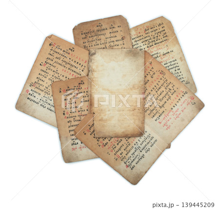 Old vintage ancient paper sheets with textured surface, isolated on transparent background. Ideal for design, history, or education concepts Old vintage ancient paper sheets with textured surface, isolated on transparent background. Ideal for design, history, or education concepts 139445209